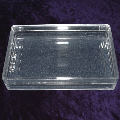 A clear plastic card box with lid for 57mm wide bridge cards