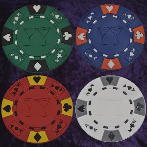 Pack of 4 rubber poker chip coasters