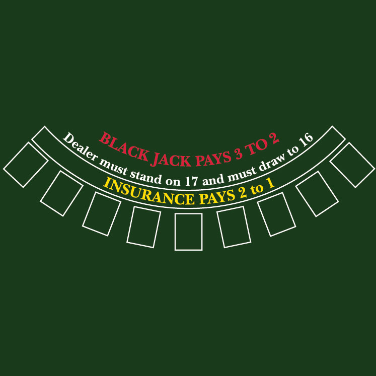 Blackjack Layout 190 x 120cm Dark Green for 9 Players