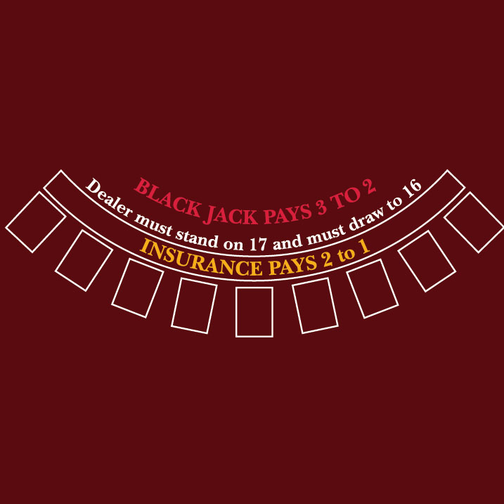 Blackjack Layout 190 x 120cm Burgundy for 9 Players